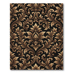 Elegant Gold Damask Black Scrollwork Rug
