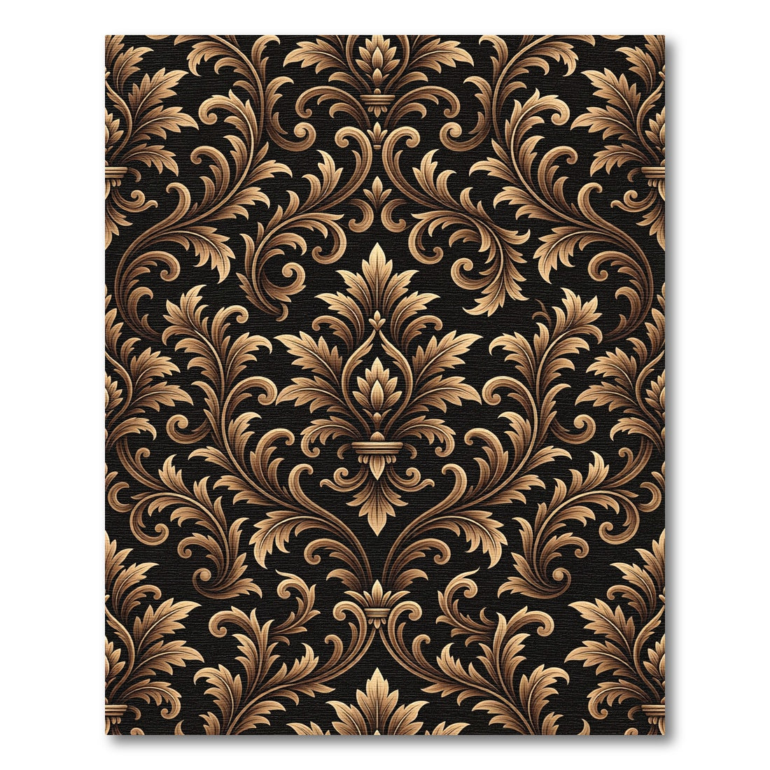 Elegant Gold Damask Black Scrollwork Rug