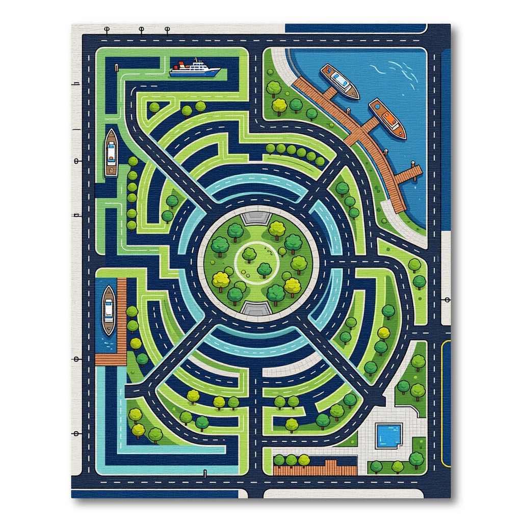 Vibrant Illustrated City Map Roadscape Rug