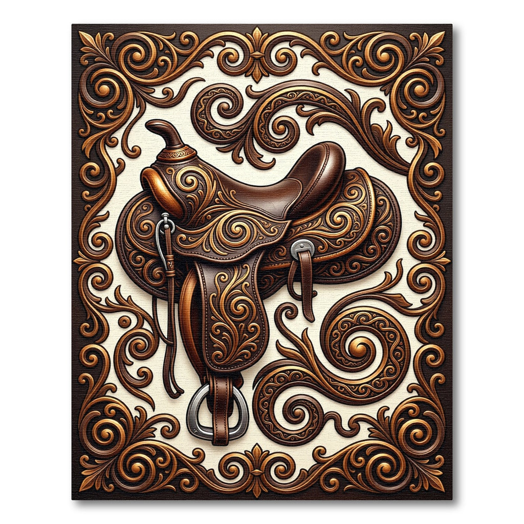 Brown Saddle Ornate Swirl Medallion Rug