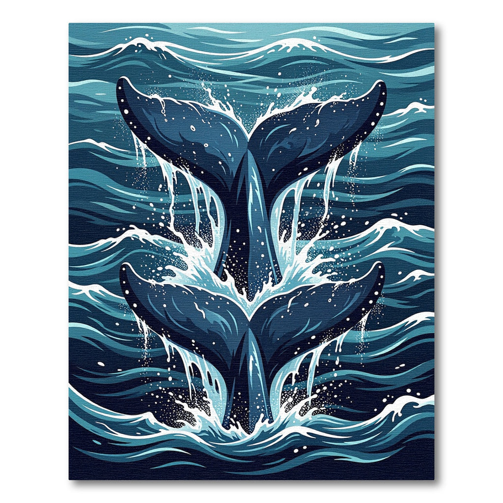 Deep Blue Double Whale Tail Splash Rug