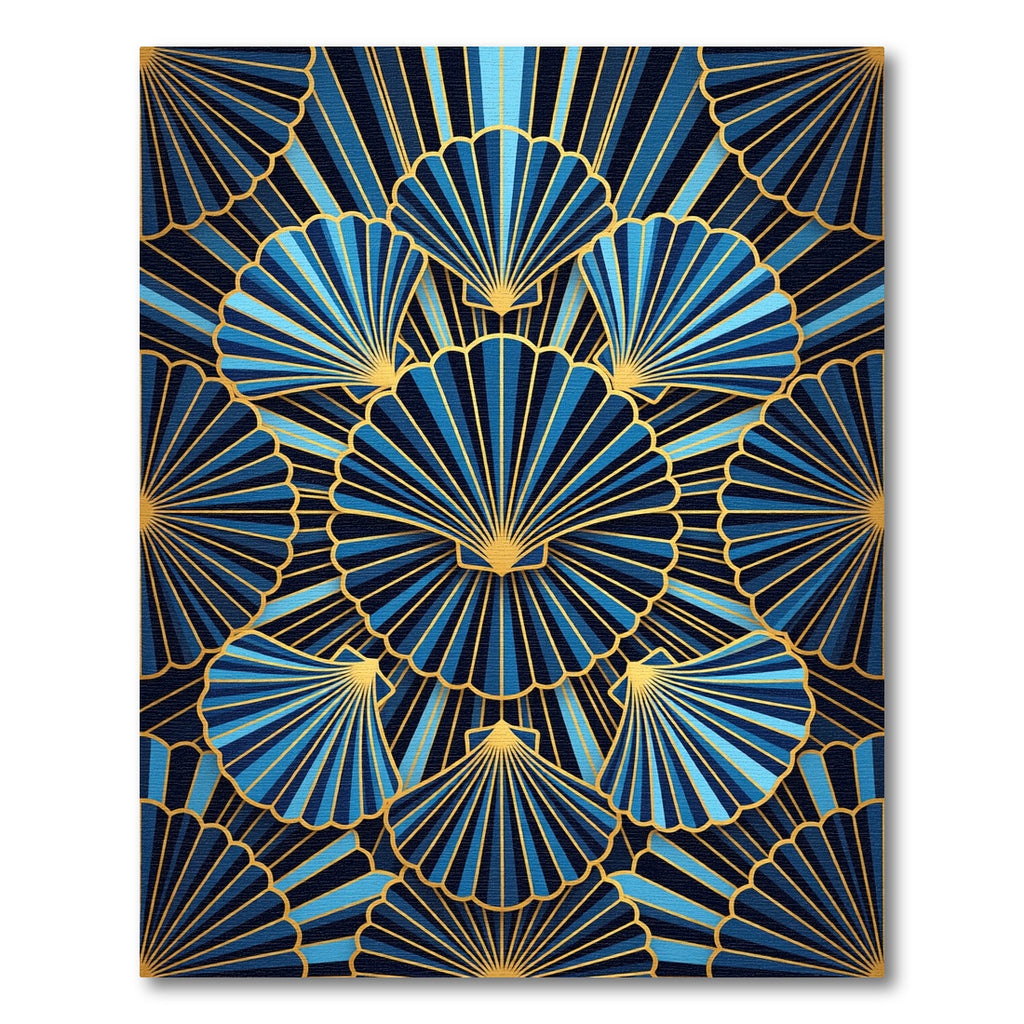 Art Deco Blue Gold Scallop Shell Rug