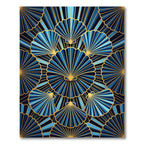 Art Deco Blue Gold Scallop Shell Rug