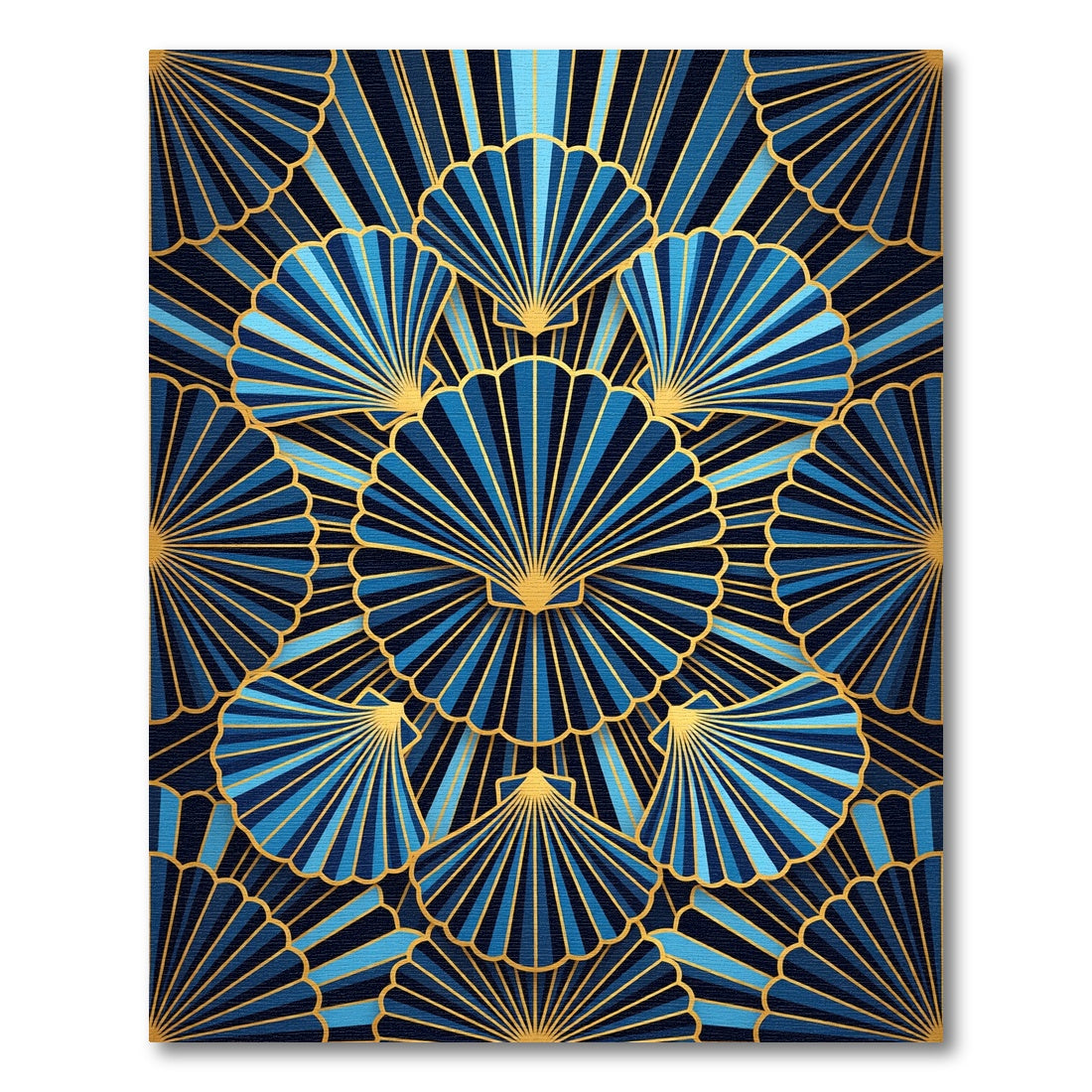 Art Deco Blue Gold Scallop Shell Rug
