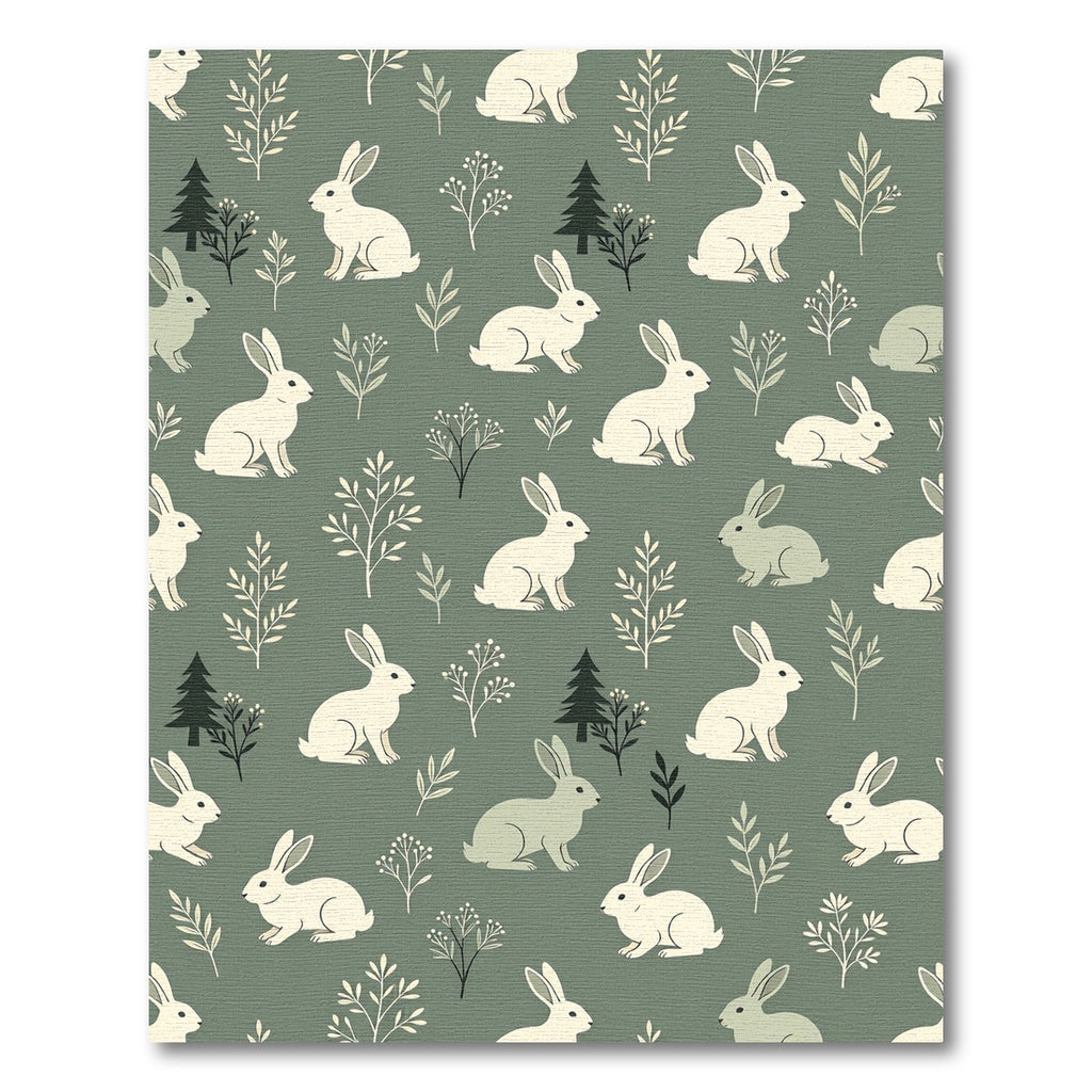 Sage Green Forest Rabbit Woodland Rug