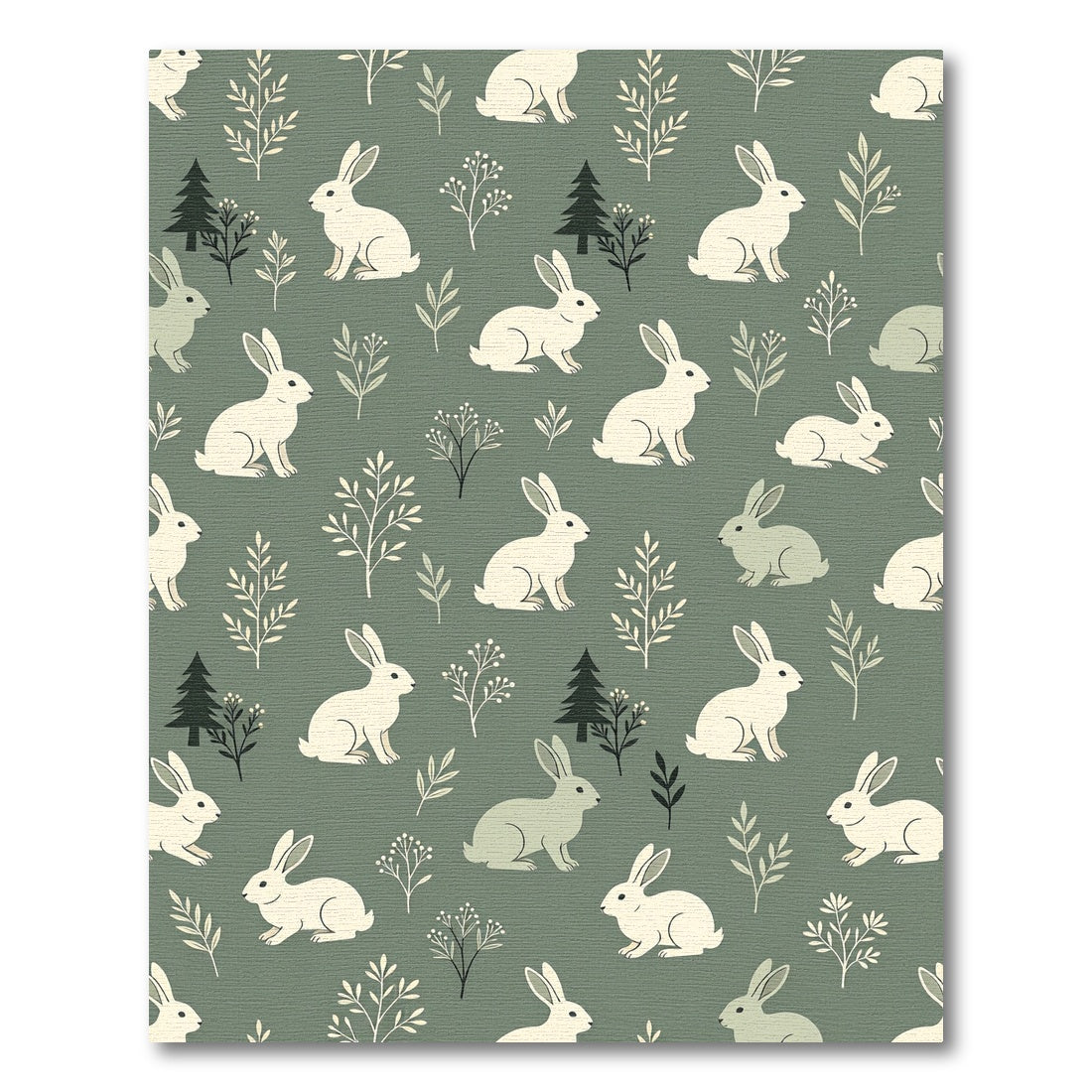 Sage Green Forest Rabbit Woodland Rug