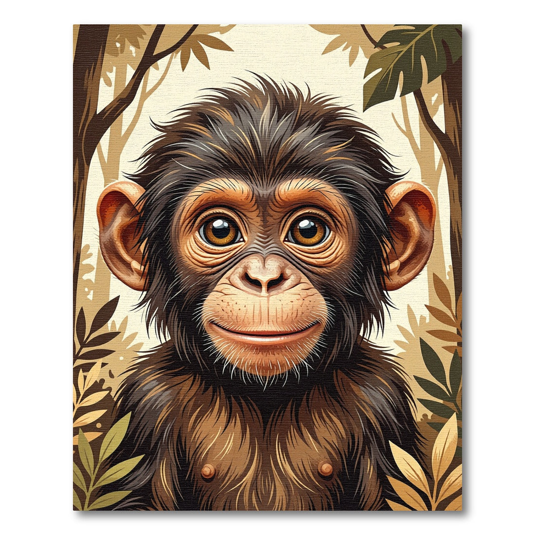 Whimsical Baby Chimpanzee Jungle Portrait Rug