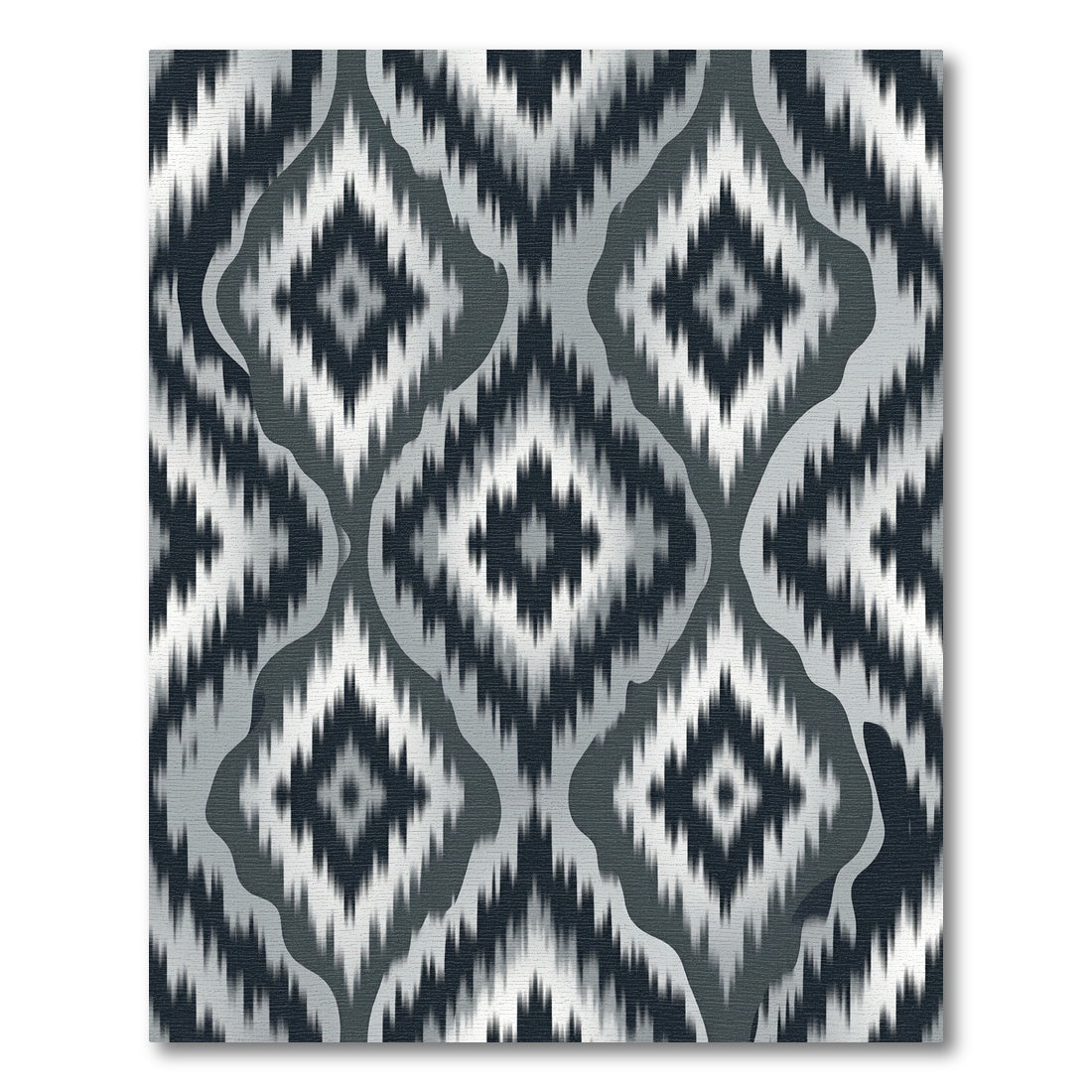 Monochrome Abstract Ikat Diamond Jacquard Rug