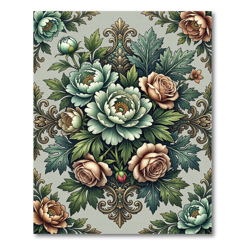 Elegant Sage Floral Baroque Damask Rug