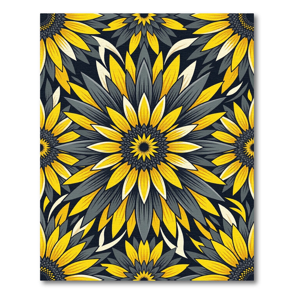 Vibrant Yellow and Charcoal Sunflower Mandala Rug