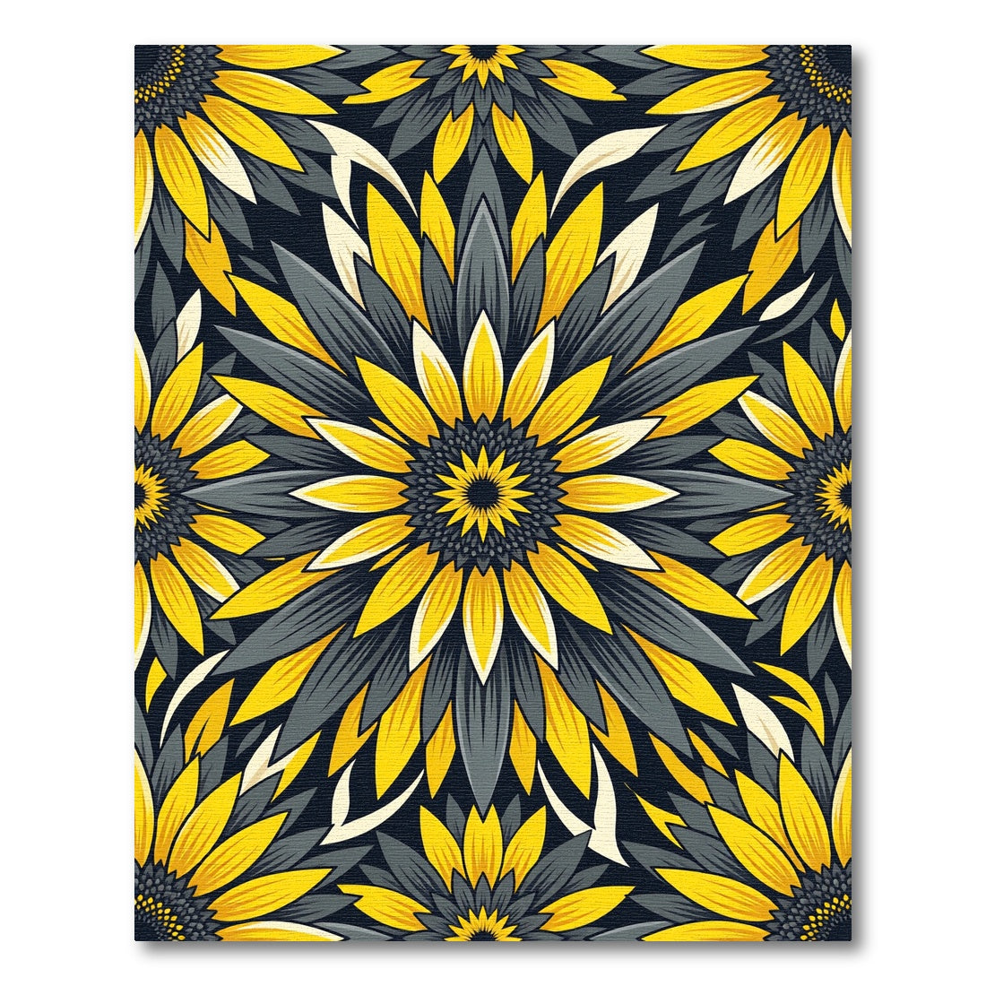 Vibrant Yellow and Charcoal Sunflower Mandala Rug