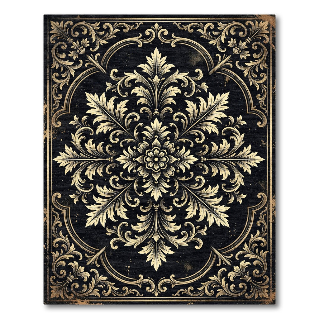 Elegant Gold Baroque Floral Medallion Rug
