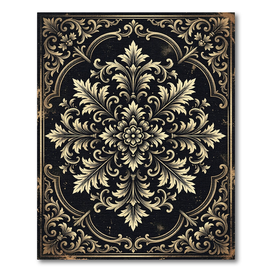 Elegant Gold Baroque Floral Medallion Rug