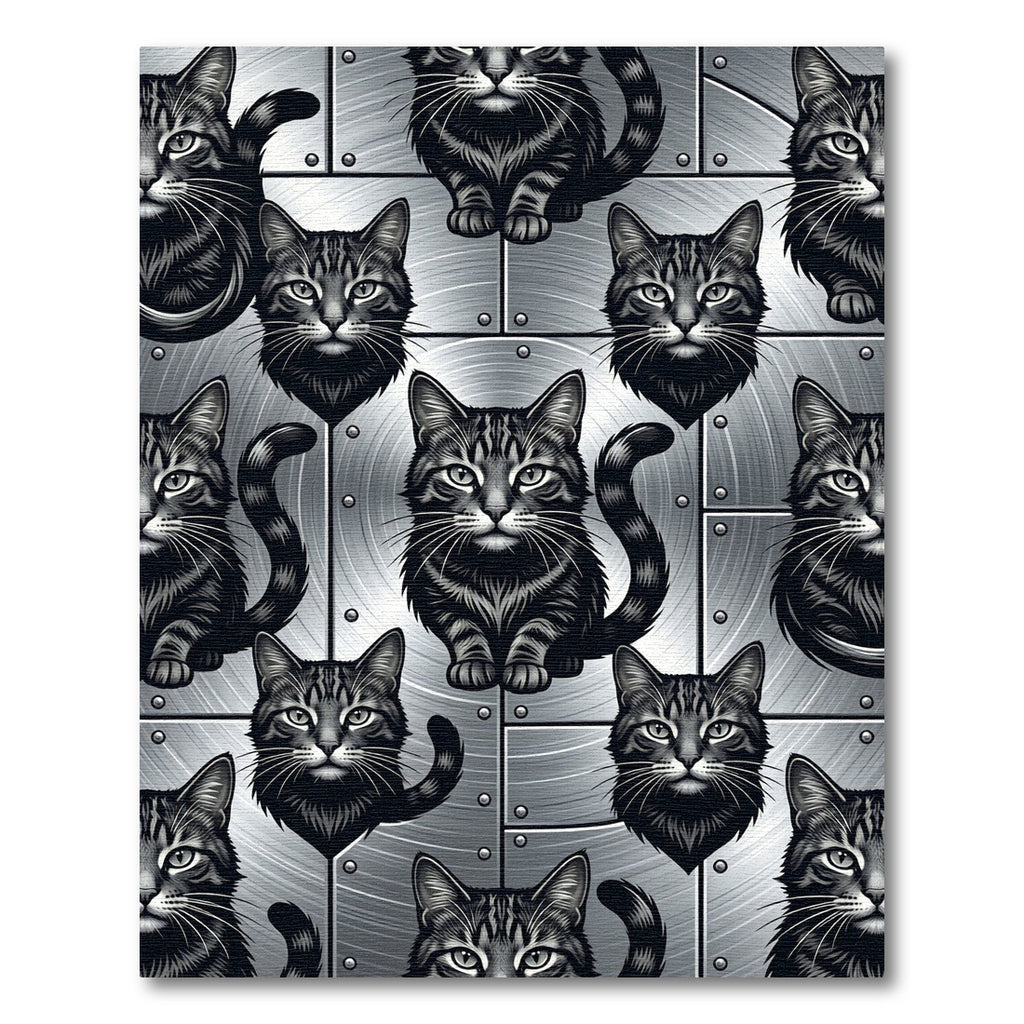 Monochromatic Tabby Cats Repeating Close-Up Rug