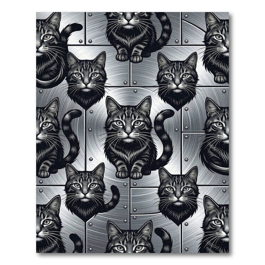 Monochromatic Tabby Cats Repeating Close-Up Rug