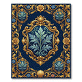 Regal Blue Gold Floral Crest Rug