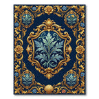 Regal Blue Gold Floral Crest Rug