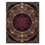 Ornate Maroon Damask Floral Gold Medallion Rug