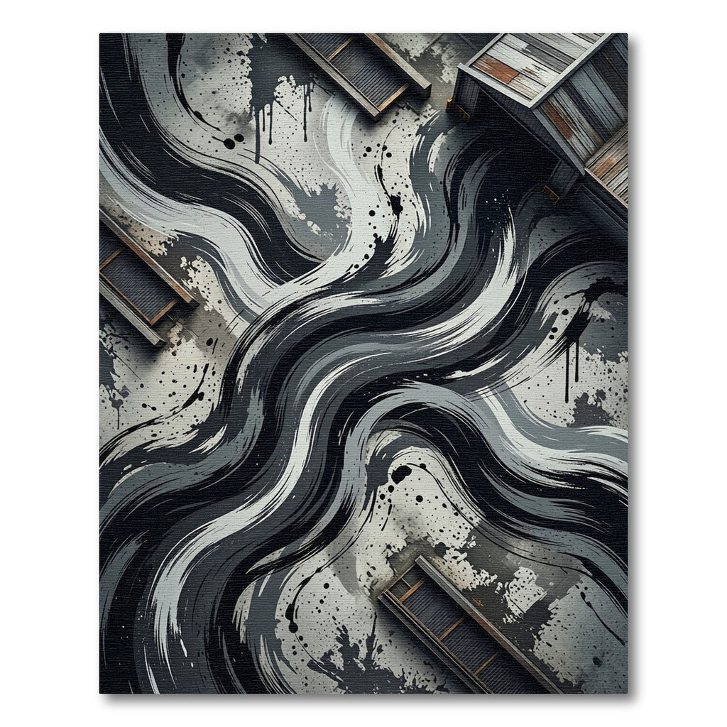 Grayscale Abstract Brushstroke Swirl Rug