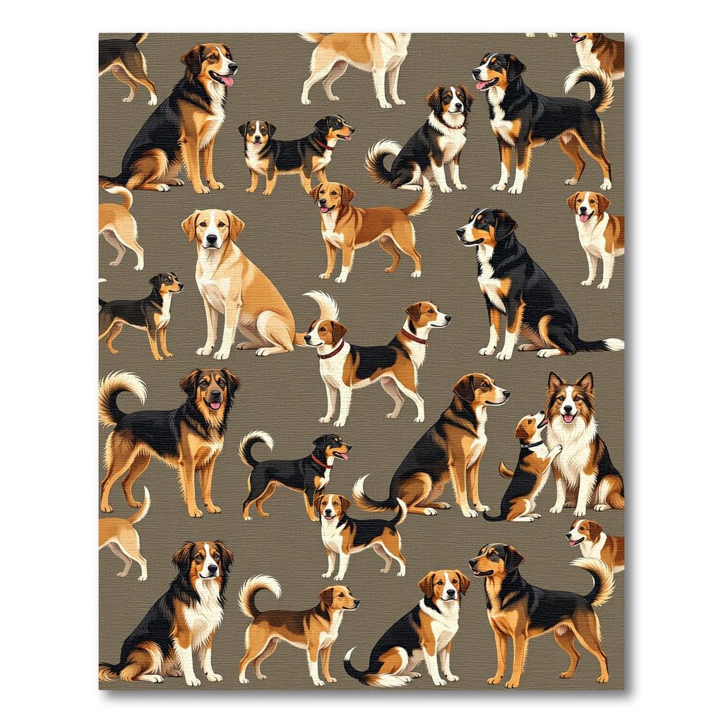 Multicolor Dog Portraits on Taupe Background Rug