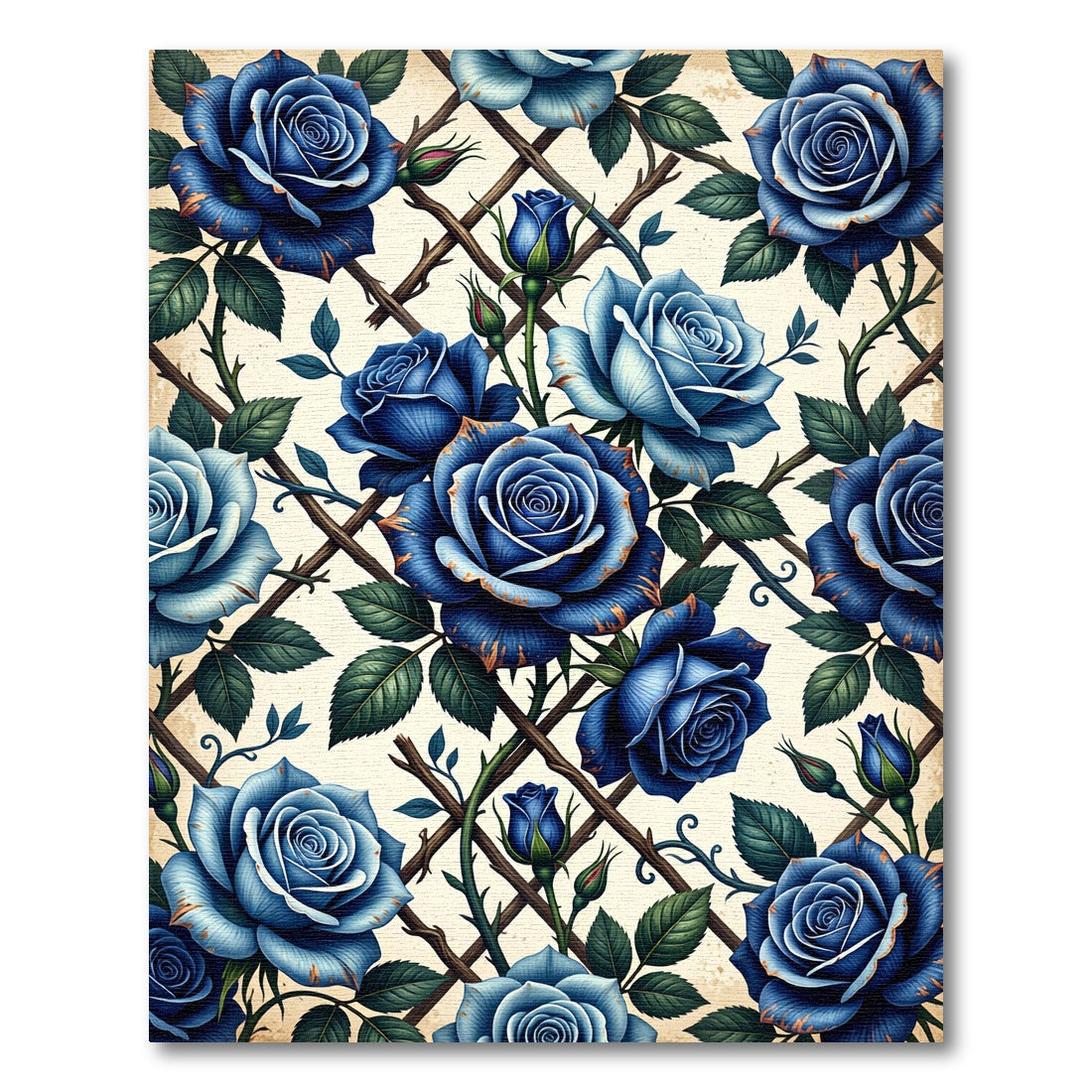 Blue Rose Trellis Botanical Rug