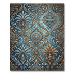 Ornate Teal Gold Damask Flourish Rug