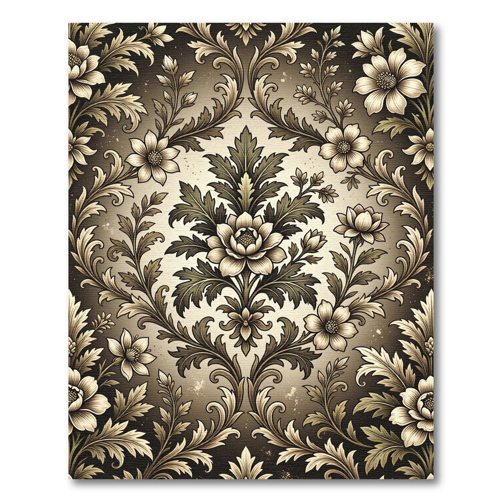 Elegant Sepia Floral Damask Art Rug