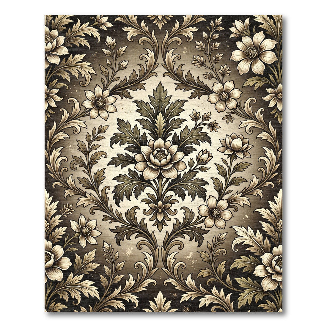 Elegant Sepia Floral Damask Art Rug