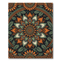 Orange and Sage Floral Mandala Rug