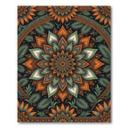 Orange and Sage Floral Mandala Rug