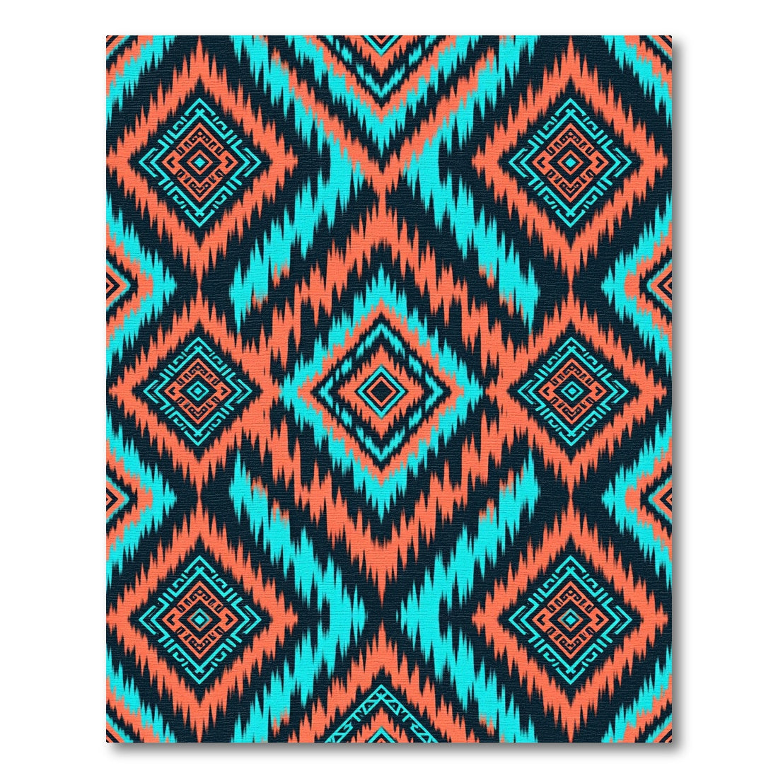 Orange Aqua Tribal Diamond Chevron Rug