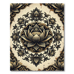 Elegant Gold and Black Lotus Mandala Rug