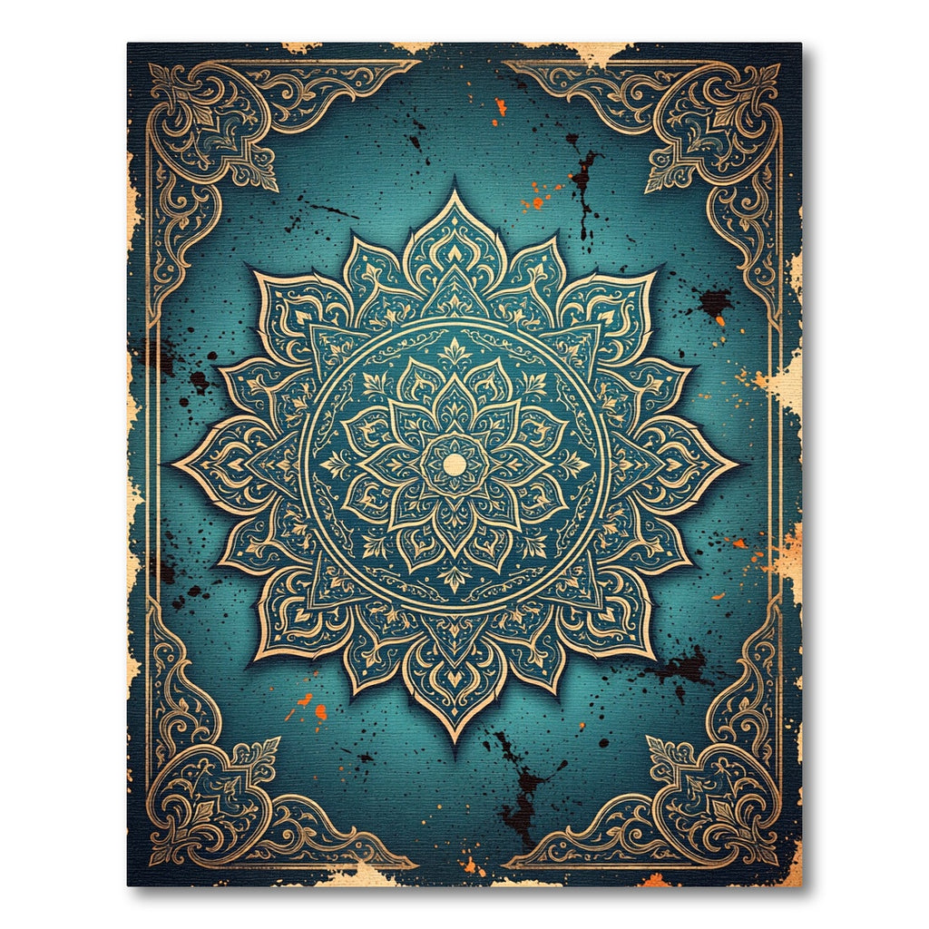 Teal Mandala Flourish Aged Rug