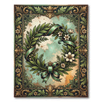 Elegant Sage Wreath Floral Scroll Frame Rug