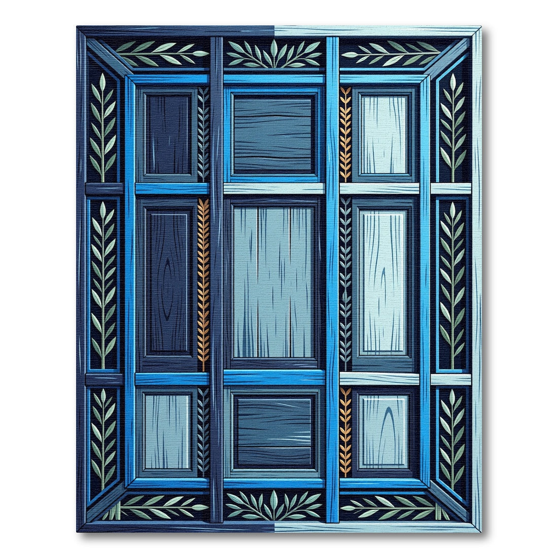 Deep Blue Wood Panel Geometric Rug