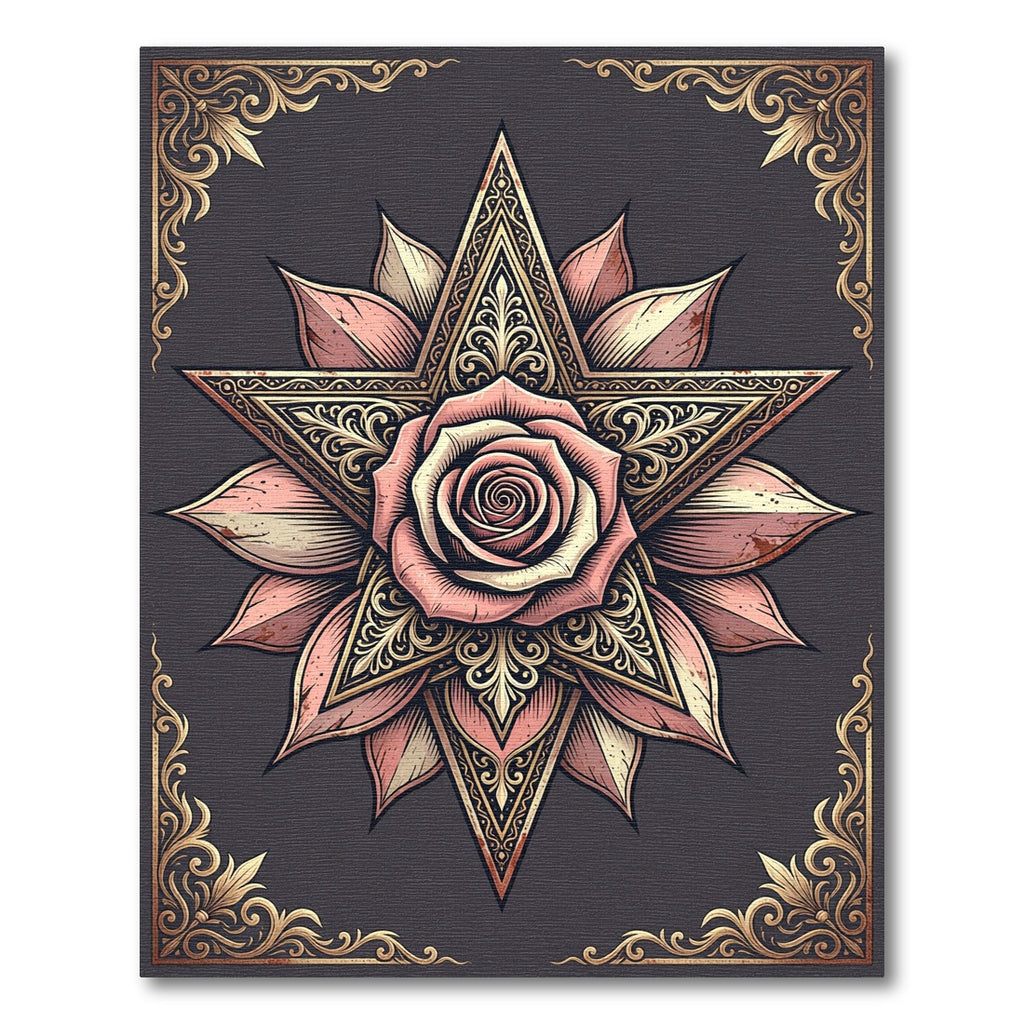 Elegant Blush Rose Golden Star Medallion Rug