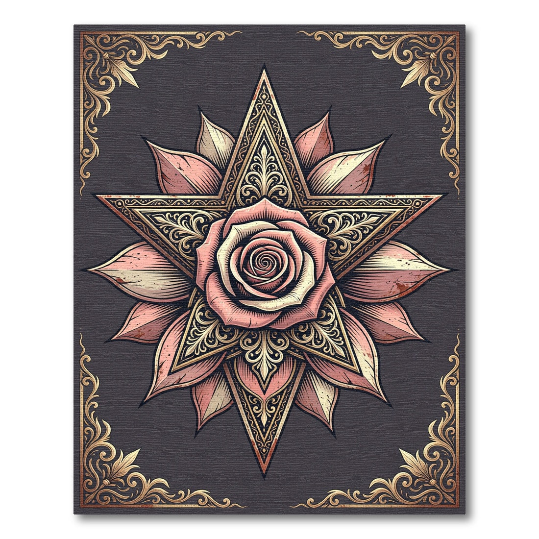 Elegant Blush Rose Golden Star Medallion Rug