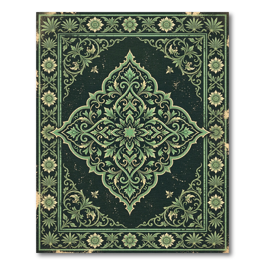 Emerald Verdant Ornamental Scroll Medallion Rug