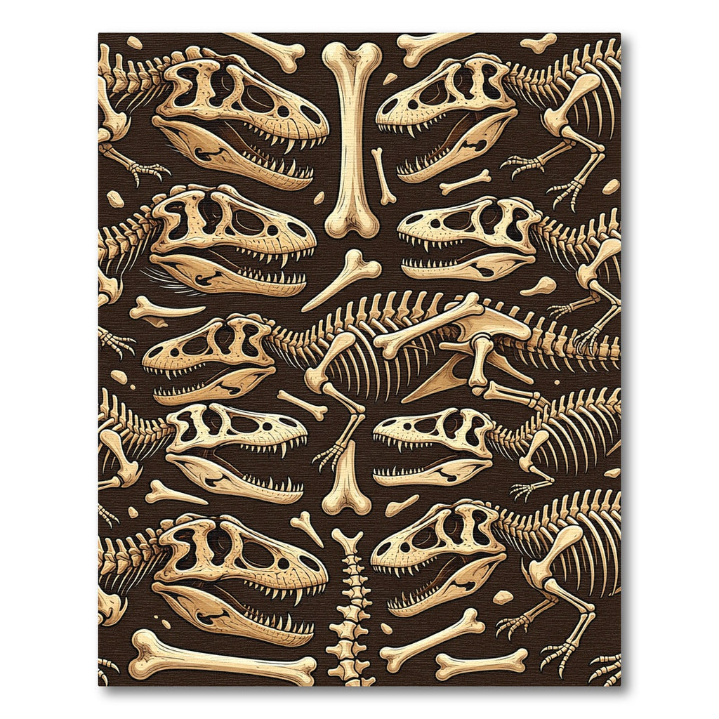 Prehistoric Fossil Bone Dark Brown Illustration Rug