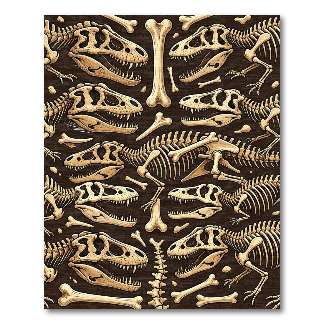 Prehistoric Fossil Bone Dark Brown Illustration Rug