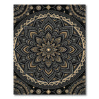 Sophisticated Charcoal Gold Floral Mandala Rug
