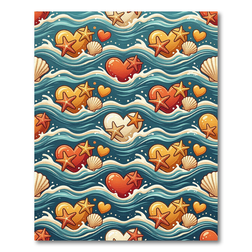 Ocean Hearts Starfish Seashell Waves Rug
