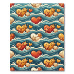 Ocean Hearts Starfish Seashell Waves Rug