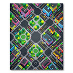 Vibrant Isometric Urban Neighborhood City Map Rug