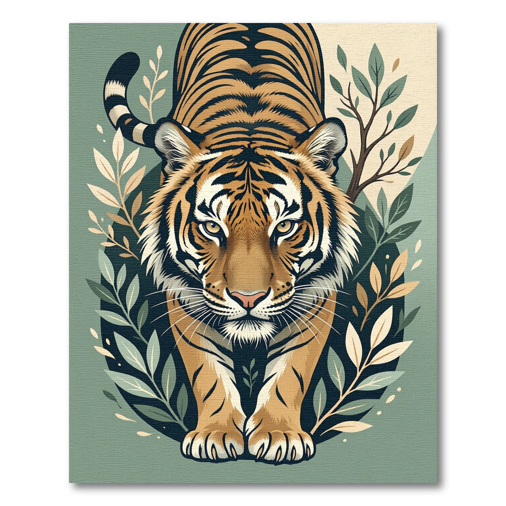 Bold Tiger With Green Foliage Rug