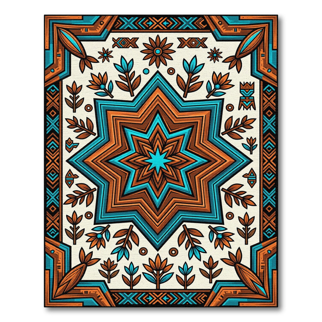 Geometric Star Turquoise and Terracotta Rug