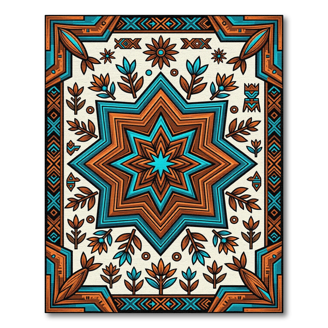 Geometric Star Turquoise and Terracotta Rug