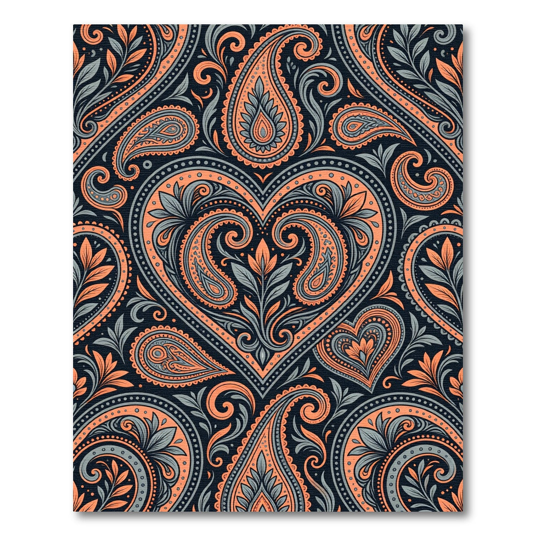 Coral Paisley Heart Floral Allegory Rug
