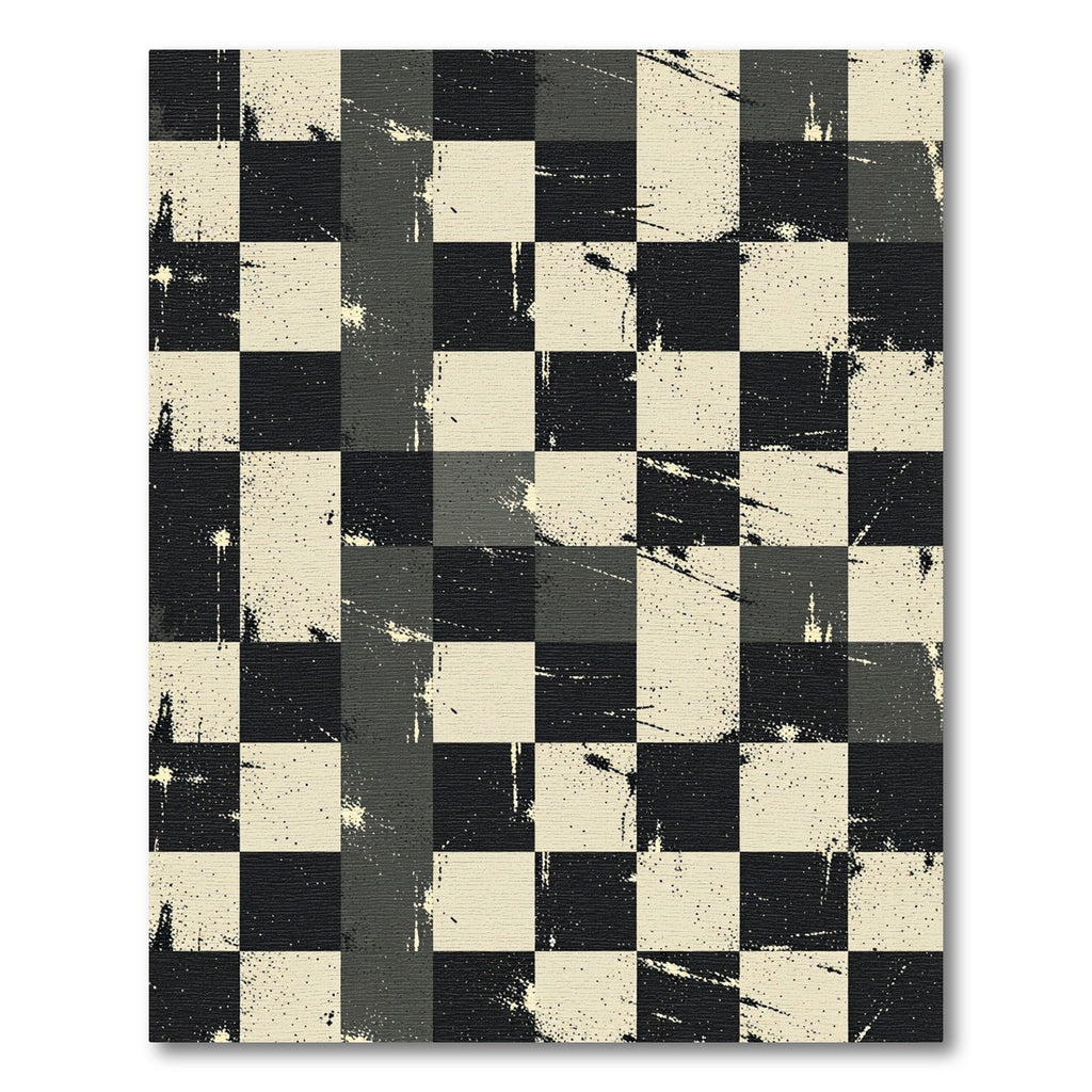 Distressed Monochrome Checkered Grid Rug