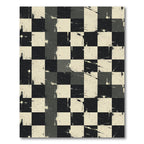 Distressed Monochrome Checkered Grid Rug